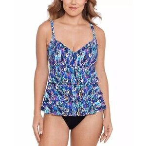 Swim Solutions Women's Printed Tiered Fauxkini One-Piece Swimsuit Multicolor 10